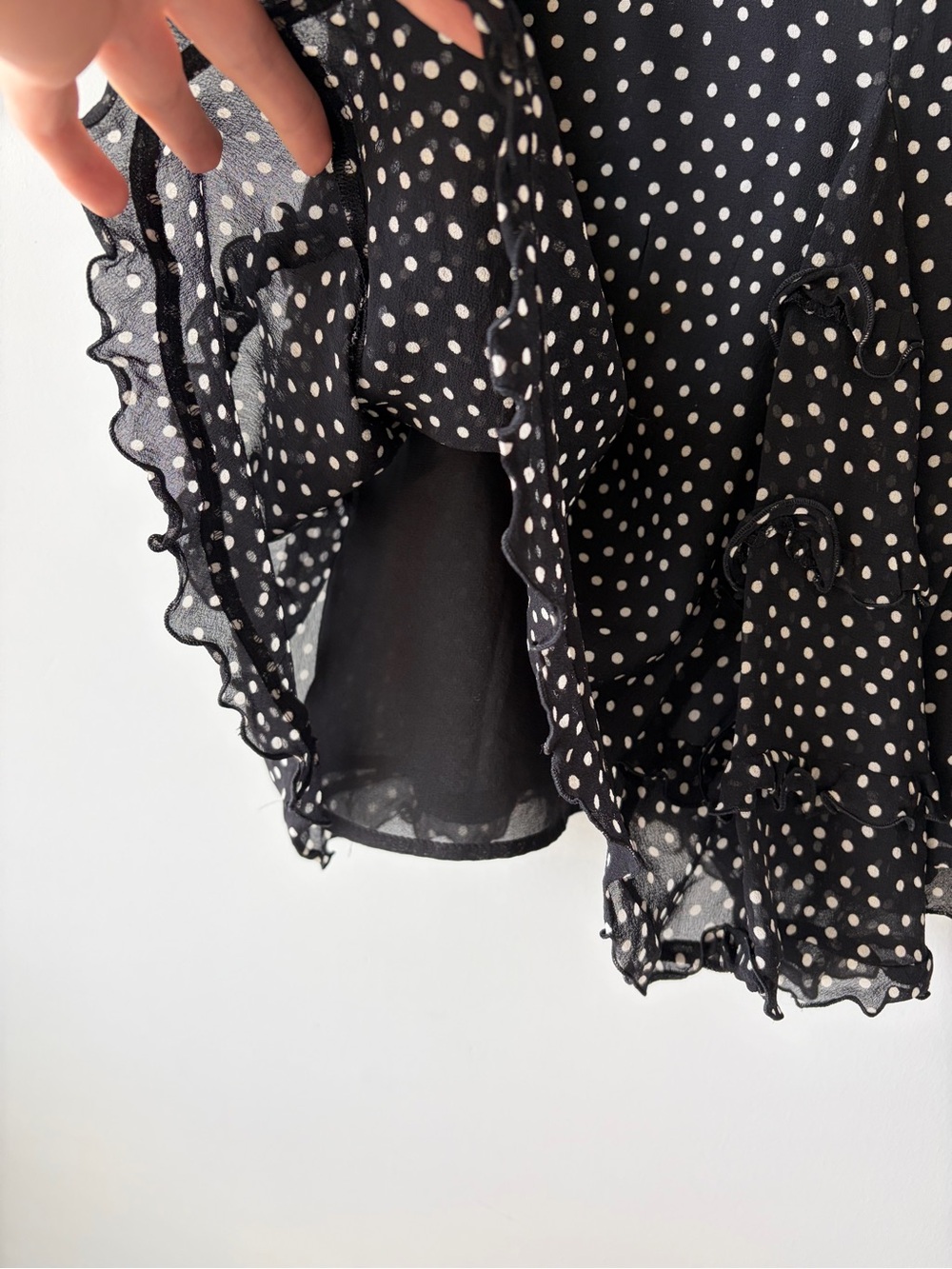 Escada Black and White Polka Dot Midi Skirt with Ruffles - Picture 5 of 7